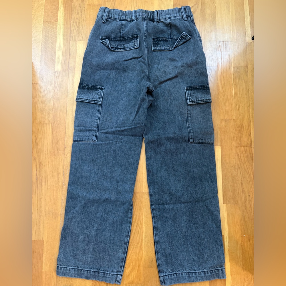Topshop Washed Black Cargo Straight Leg Jeans - Picture 2 of 3